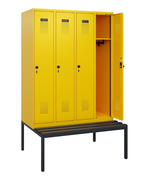 C+P Spind Evolo PLUS, 4 Abteile, 1950x1200x815mm, 1023/1023, Drehriegel, Sitzfläche Kunststoff, Sitzbank, 0490505-40 S10076