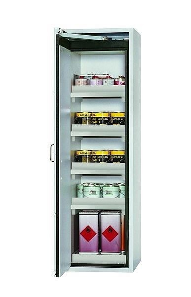 asecos Sicherheitsschrank S-CLASSIC-90, S90.196.060 in lichtgrau RAL 7035 mit 4x Wannenboden Standard (Polypropylen), 30227-001-30266