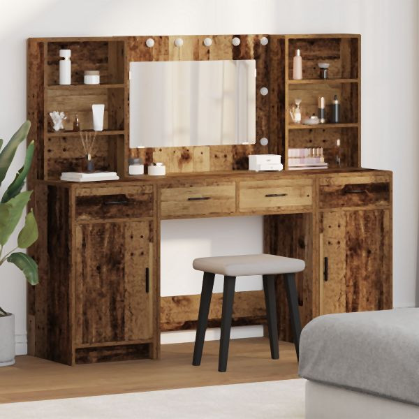vidaXL 3-teiliges Schminktisch-Set aus altem Holz und Holzwerkstoff, 3334288