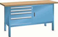 LISTA Kompaktwerkbank (BxTxH) 1500x700x840mm Multiplex KEY Lock, Lichtblau, 4 Schubladen, 2 Fachböden, 64.115.010