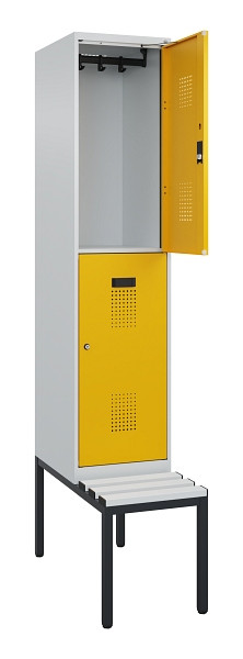 C+P Doppelstock-Spind Evolo PLUS, Bank, 2 Fächer, 2120x400x815mm, 7035/1004, Zylinderschloss, Sitzfläche Kunststoff, Sitzbank, 0493507-12 S10108
