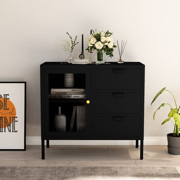 vidaXL Sideboard Schwarz 75x35x70 cm Stahl und Hartglas, 336073