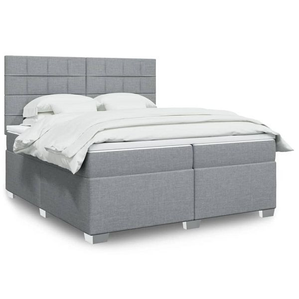 vidaXL Boxspringbett mit Matratze Hellgrau 200x200 cm Stoff, 3292895