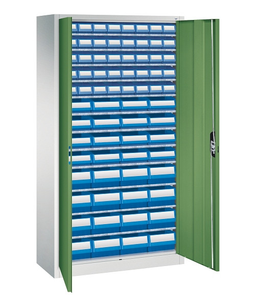 C+P Magazinschrank Serie 13, H1980xB1000xT420mm, 7035/6011, Einlegeböden 12, 133144-28 S10117