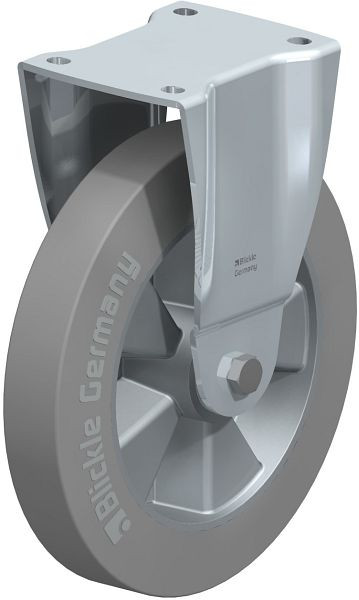 Blickle BH-ALEV 250K-SG Stahlblech-Bockrolle, Schwerlast-Ausführung, mit Anschraubplatte, Elastik-Vollgummi, Grau, 366542