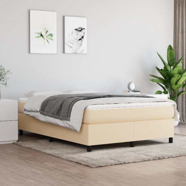 vidaXL Boxspringbett mit Matratze Creme 140x190 cm Stoff, 3144420
