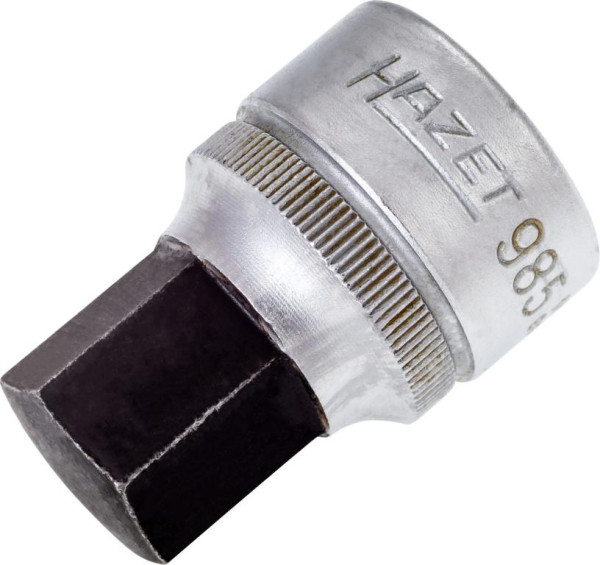 Hazet Schraubendreher-Steckschlüsseleinsatz, Vierkant hohl 12,5 mm, Innen-Sechskant Profil, 17 mm, extrakurz Mit Rändelung, 985-17