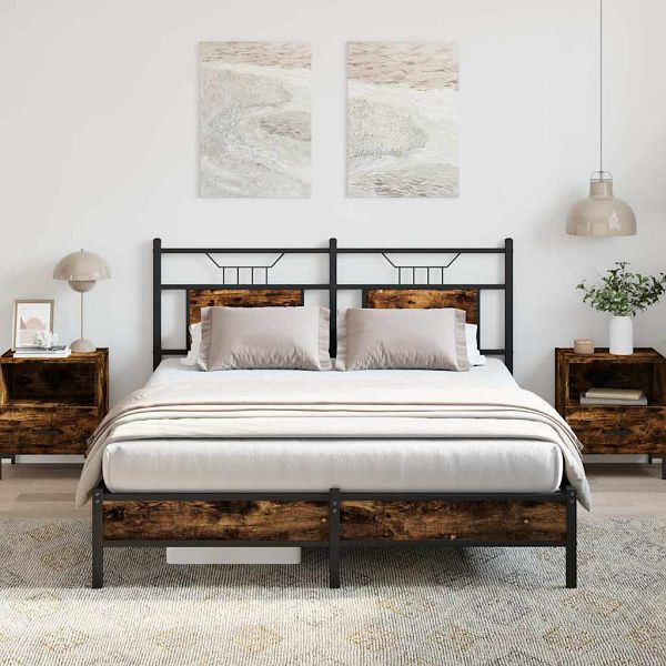 vidaXL Bettgestell ohne Matratze Räuchereiche 137x190 cm Holzwerkstoff, 4106889