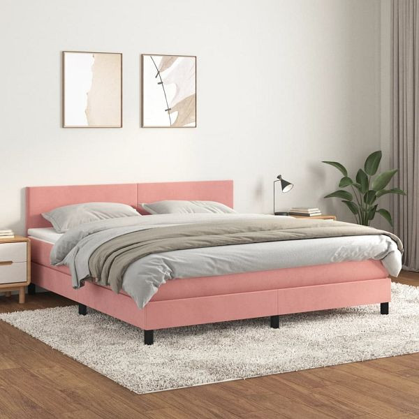 vidaXL Boxspringbett mit Matratze Rosa 160x200 cm Samt, 3141196