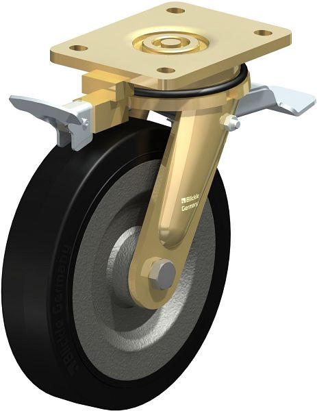 Blickle LS-SE 200K-ST-RI4 Stahlgeschweißte Schwerlast-Lenkrolle, schwere Drehkranz-Ausführung mit Feststeller, Elastik-Vollgummi, Schwarz, 435891