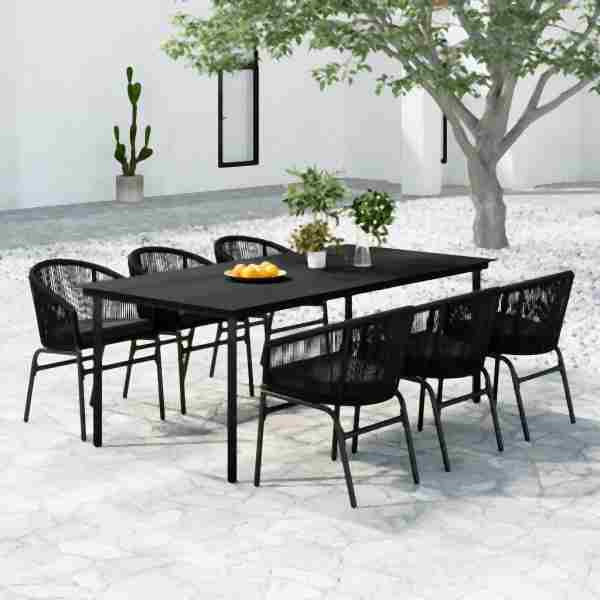 vidaXL 7-tlg. Garten-Essgruppe Schwarz, 3099225, 8720286911990