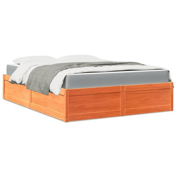 vidaXL Bett mit Matratze Wachsbraun 160x200 cm Massivholz Kiefer, 3281930