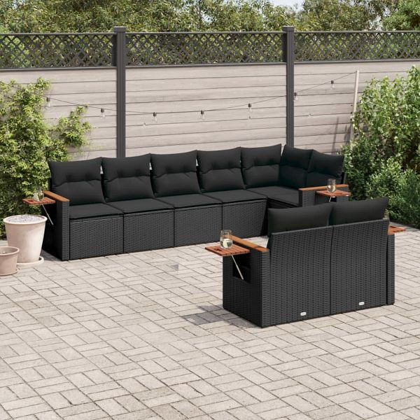 vidaXL 8-tlg. Garten-Sofagarnitur mit Kissen Schwarz Poly Rattan, 3226986