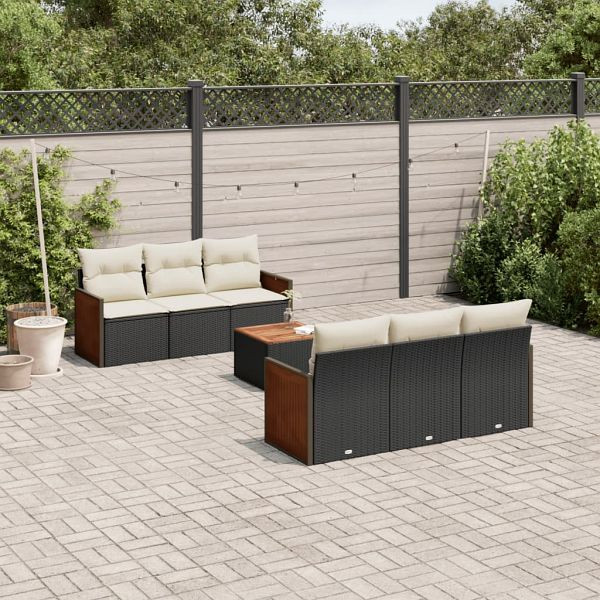 vidaXL 7-teilig Garten-Sofagarnitur mit Kissen Schwarz Poly Rattan, 3259872