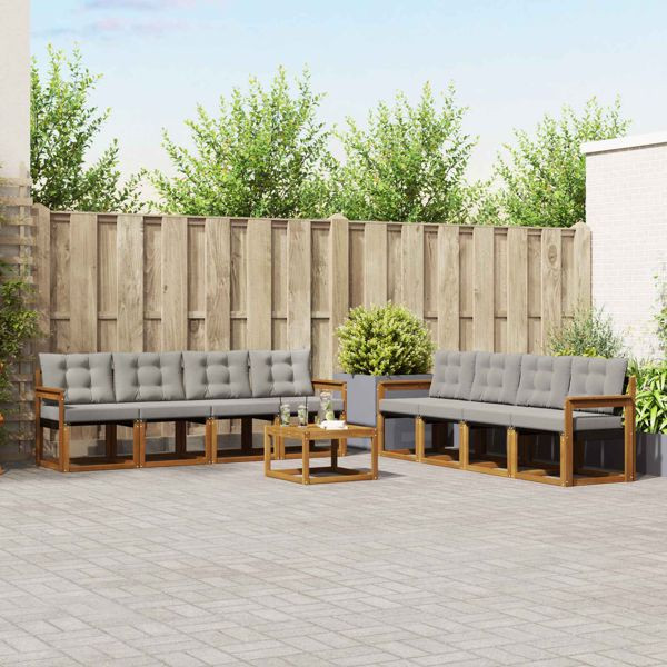 vidaXL Outdoor-Sofagarnitur mit Kissen 9-teilig Natürlich und Hellgrau, 3368514