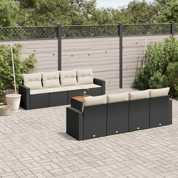 vidaXL 9-teilig Garten-Sofagarnitur mit Kissen Schwarz Poly Rattan, 3256371