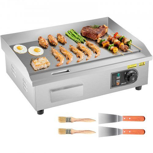 VEVOR Elektrogrill gewerbliche Grillplatte (535x300 mm) 3200W, 50-300°C einstellbar, inkl. 2 Spachteln, 2 Bürsten, 4 Fußpolster, SYKDBL3200WQVDWXX001V2