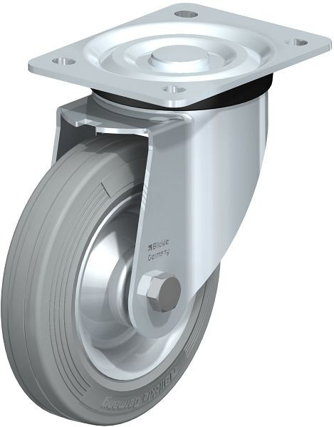 Blickle L-RD 162R-VLI Stahlblech-Lenkrolle, mittelschwere Ausführung, mit Anschraubplatte, Zweikomponenten-Vollgummi, Grau, 94953