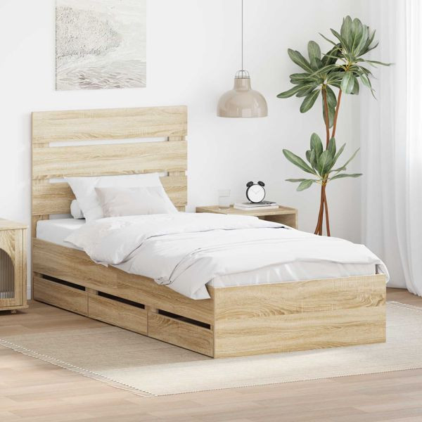 vidaXL Bettrahmen Sonoma-Eiche 75 x 190 cm Ingenieurs Holz, 3411869