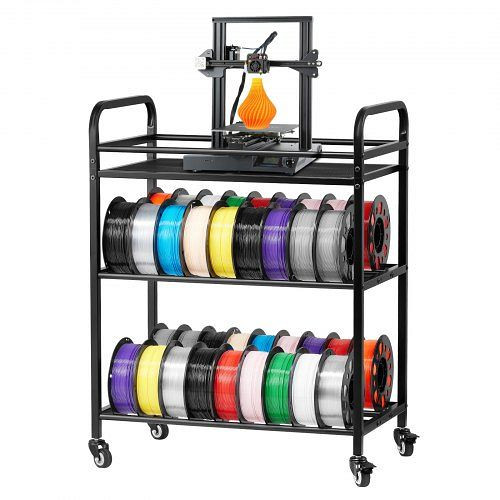 VEVOR Filament Lagerregal 3 Ebenen 680x400x880mm, Filamentspulenhalter auf Rädern, 3D-Druckerzubehör, Schwarz, 3DDYSNJYDSSCCI04J001V0