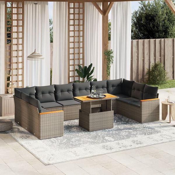 vidaXL 11-teilig Garten-Sofagarnitur mit Kissen Grau Poly Rattan, 3273251