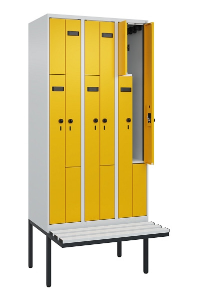 C+P Z-Spind Evolo PLUS, Bank, 6 Fächer, 2120x900x815mm, 7035/1004, Drehriegel, Material Sitzfläche Kunststoff, 0490437-306 S10054