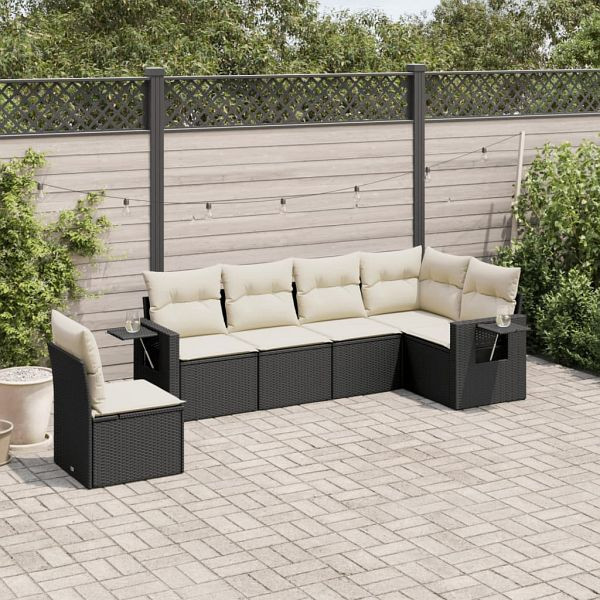 vidaXL 6-teilig Garten-Sofagarnitur mit Kissen Schwarz Poly Rattan, 3252563