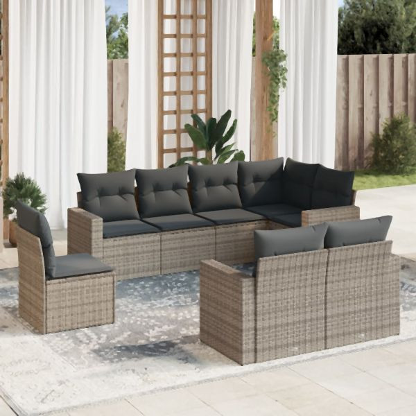 vidaXL 8-tlg. Garten-Sofagarnitur mit Kissen Grau Poly Rattan, 3251577