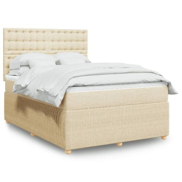 vidaXL Boxspringbett mit Matratze Creme 160x200 cm Stoff, 3292126