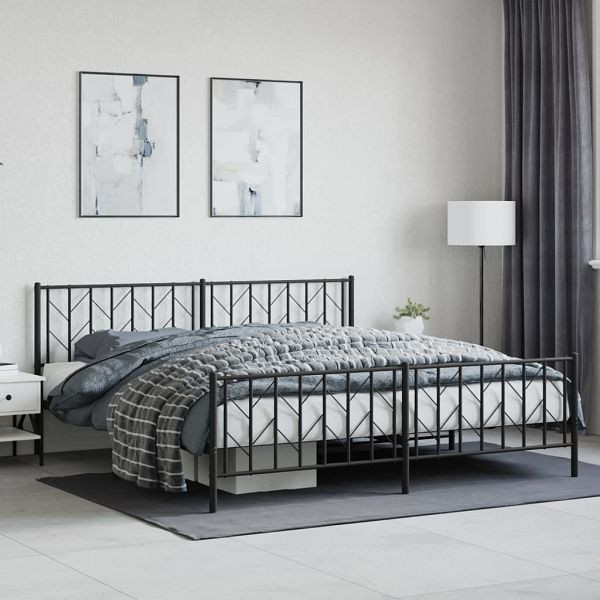 vidaXL Bettgestell mit Kopf- und Fußteil Metall Schwarz 193x203 cm, 374461