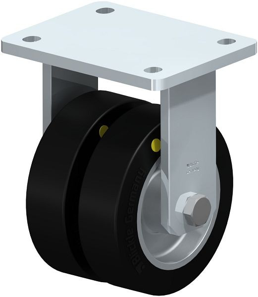 Blickle BOD-ALEV 125K-EL Stahlblech-Doppel-Bockrolle, Schwerlast-Ausführung, mit Anschraubplatte, Elastik-Vollgummi, Schwarz, 852081