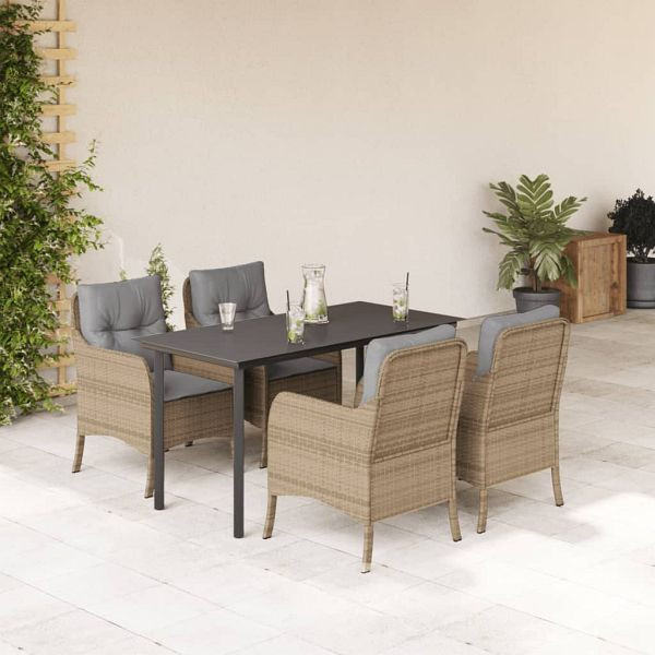 vidaXL 5-teilig Garten-Essgruppe mit Kissen Beige Poly Rattan, 3211985
