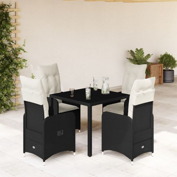 vidaXL 5-tlg. Garten-Bistro-Set mit Kissen Schwarz Poly Rattan, 3276989