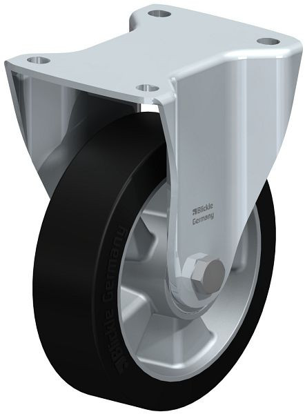 Blickle BH-ALEV 160K Stahlblech-Bockrolle, Schwerlast-Ausführung, mit Anschraubplatte, Elastik-Vollgummi, Schwarz, 263947