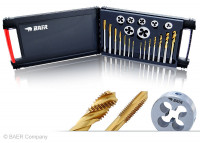 Produktbild von BAER Set HSSE-TIN: Gewindebohrer Durchgangs- & Sackloch / Schneideisen: M 3 - 12, BB4 BAER Set HSSE-TIN: Gewindebohrer Durchgangs- & Sackloch / Schneideisen: M 3 - 12, BB4