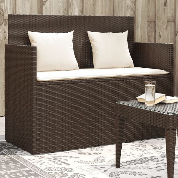 vidaXL Gartenbank mit Kissen Braun Poly Rattan, Top-Qualität, 365762