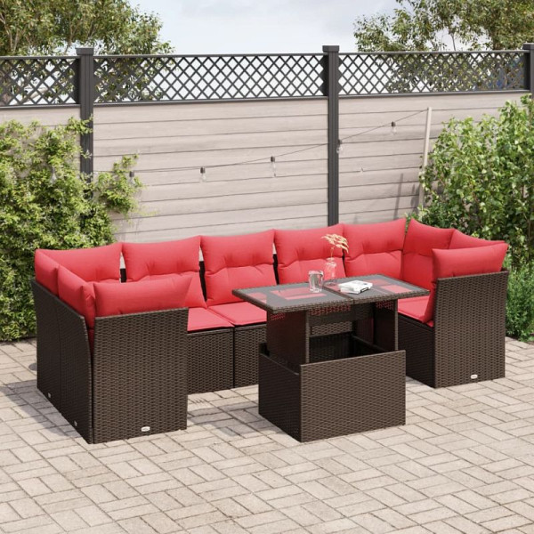 vidaXL 8-teiliges Gartensofa-Set mit Kissen, braun, Polyrattan, 3266404