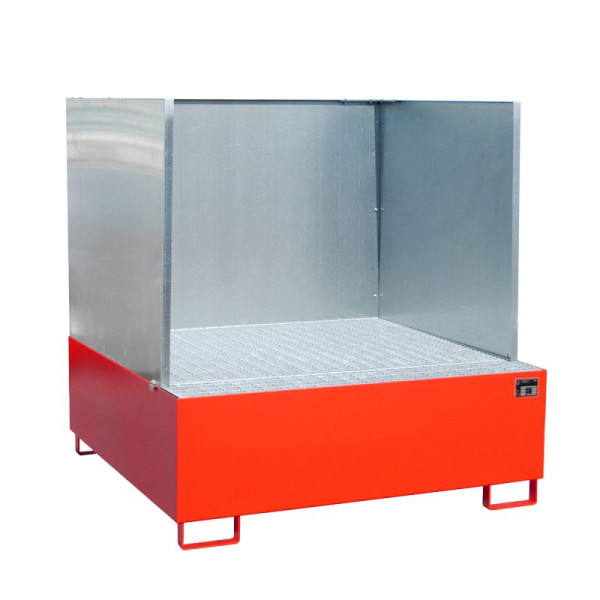 STEIN HGS Auffangwanne AW/SW, mit Spritzschutzwand, 800 Liter, RAL 3000 feuerrot, Gesamthöhe 1530 mm, lackiert, 4 x 200 Liter Fass, 79189.0026