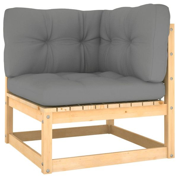 vidaXL Garten-Ecksofa mit Grauen Kissen Massivholz Kiefer, 805715
