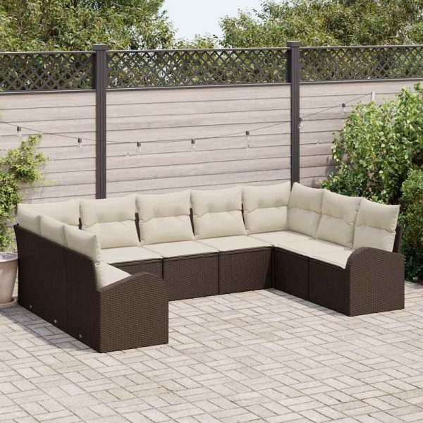 vidaXL Garten-Sofa-Set mit Kissen, 9er Set, Braun und Weiß Poly Rattan, 3354867