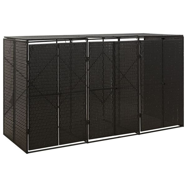 vidaXL Mülltonnenbox für 3 Tonnen Schwarz 207x80x117 cm Poly Rattan, 319862