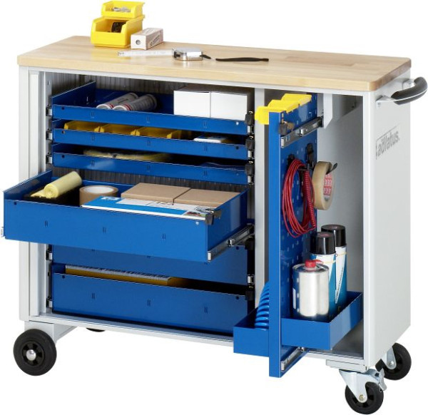 RAU Werkzeugwagen Serie adlatus Modell 10060, B1025 x T400 x H860 mm, inkl. einer Buche-Massiv-Arbeitsplatte, 02-10060B.11