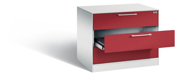C+P Schubladenschrank Asisto, H710xB800xT600mm, Farbe: Lichtgrau / Rubinrot, Bügelgriff, 146273-324 S10031