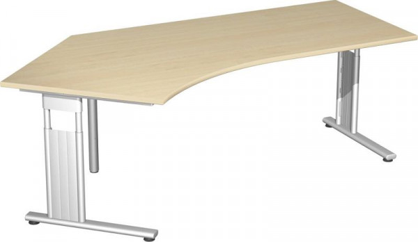 geramöbel Schreibtisch 135° links höhenverstellbar, C Fuß Flex, 2166x1130x680-820, Ahorn/Silber, S-617315-AS