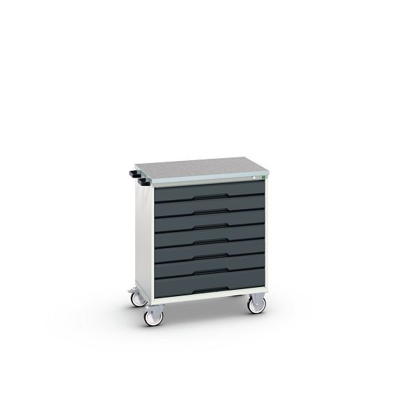 bott verso mobiler Schubladenschrank, mit 7 Schubladen und Linoleum-Top, BxTxH: 800 x 600 x 980 mm, Lichtgrau / Anthrazitgrau, 16927006.19