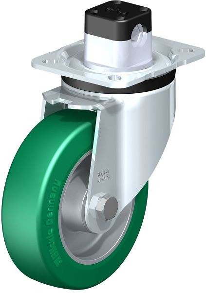 Blickle LK-ALST 125K-1-CS11 Stahlblech-Lenkrolle, schwere Ausführung, mit Anschraubplatte & Zentralfeststeller, Blickle Softhane®, Grün, 752047