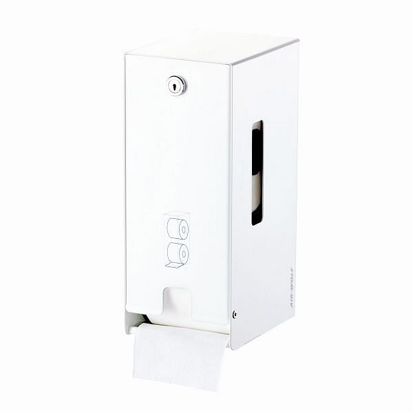 Air Wolf WC-Papierspender, Serie Omikron II, H x B x T: 280 x 116 x 148 mm, Edelstahl weiß, 35-714