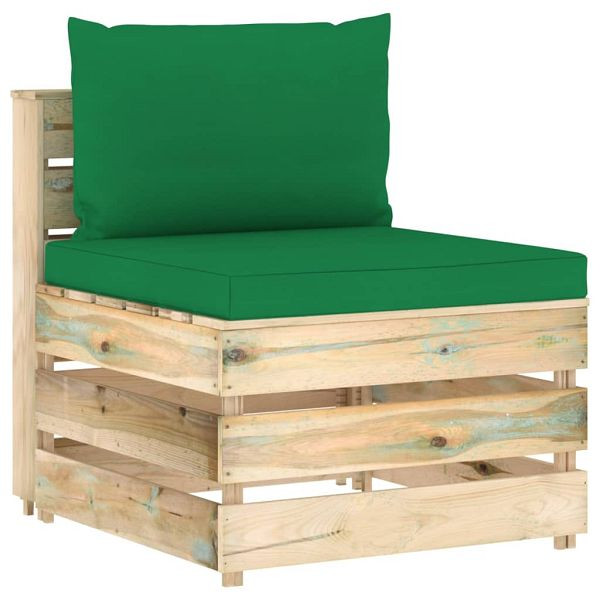 vidaXL Modulares Mittelsofa mit Kissen Grün Imprägniertes Holz, 3074512