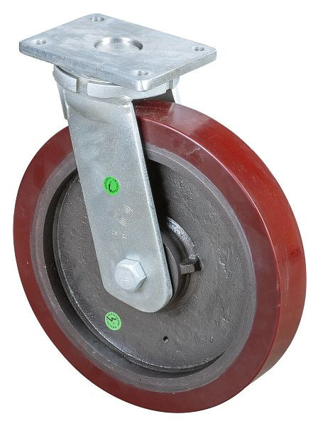 BS Rollen Schwerlastrolle, Rad-Breite 75 mm, Rad-Ø 400 mm, Tragfähigkeit 2500 kg, Guss-Polyurethan 95 Shore A, Radkörper Guss, Kugellager, RR100.C10.400