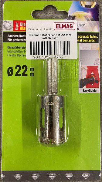 ELMAG Diamant-Bohrkrone Ø 22 mm, mit Schaft, 61762, 9004853617621